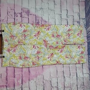 LAND N SEA COLORFUL LEAF PRINTED STRETCH WAIST WIDE LEG LINEN BLEND PANTS XL